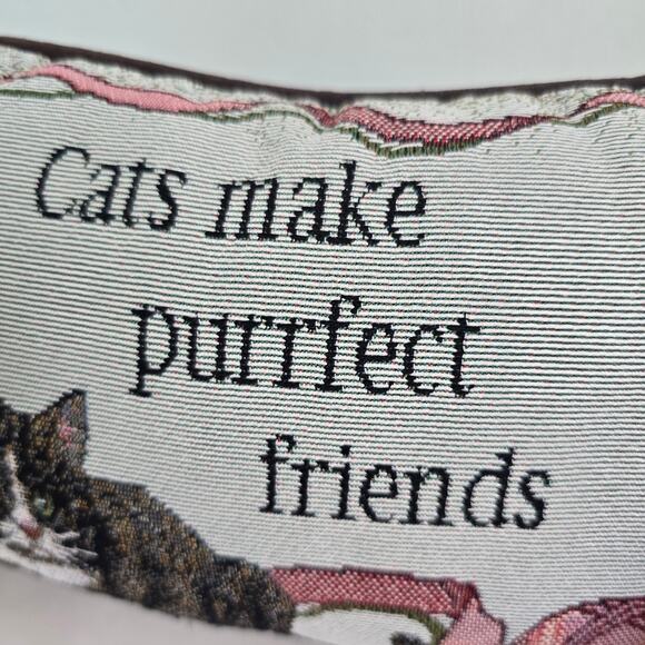 Vintage Cat Tapestry Pillow Cats Make Purrfect Friends Small Tabby Ribbon 11X7 - Picture 10 of 13